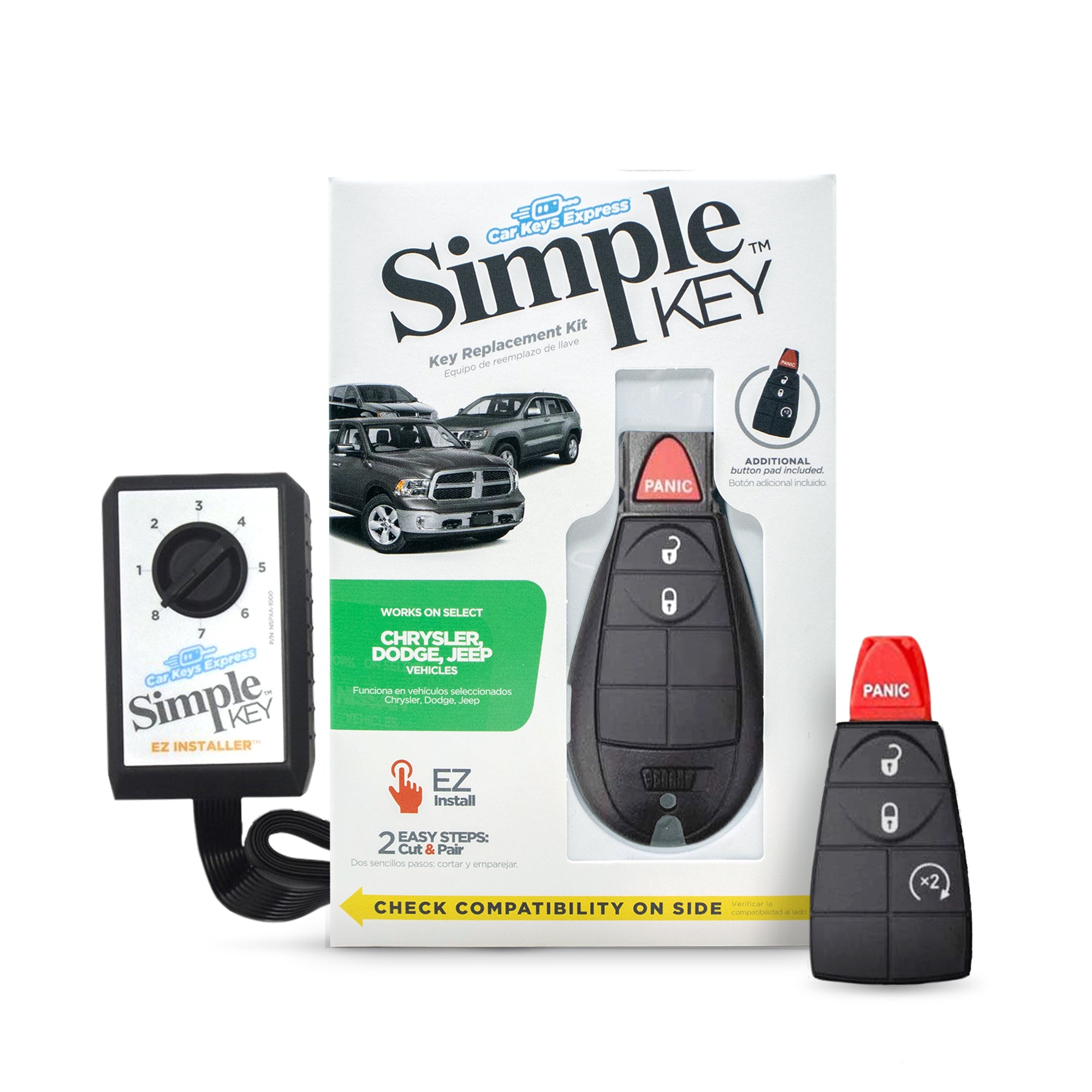 Ultimate Key Bundle DIY Car Key Replacement Kit with SimpleKey™ Programmer & Key By Photo™ Service | Chrysler, Dodge, Jeep, RAM, & Volkswagen 3 Button Non-Proximity FOBIK