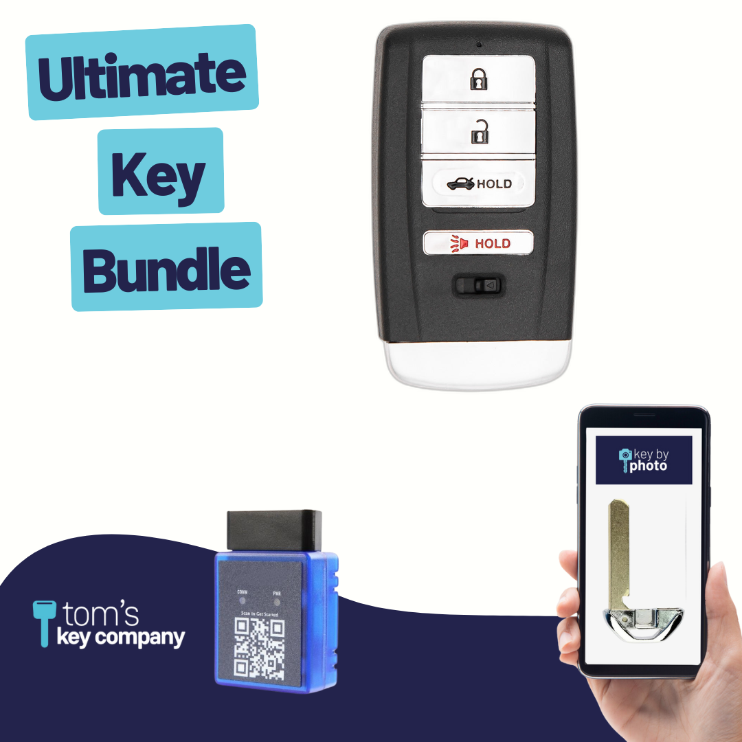 Ultimate Smart Key Bundle with Programming Tool, Aftermarket 4-Button Smart Key Fob and Key By Photo for Select Acura Vehicles (ACUSK-4B-TR-909-K-UKB)