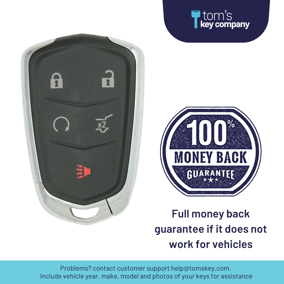 Ultimate Smart Key Bundle with Programming Tool, Aftermarket 5-Button Smart Key Fob and Key By Photo for Select Cadillac Vehicles (CADSK-5B-HRRS-117-K-UKB)