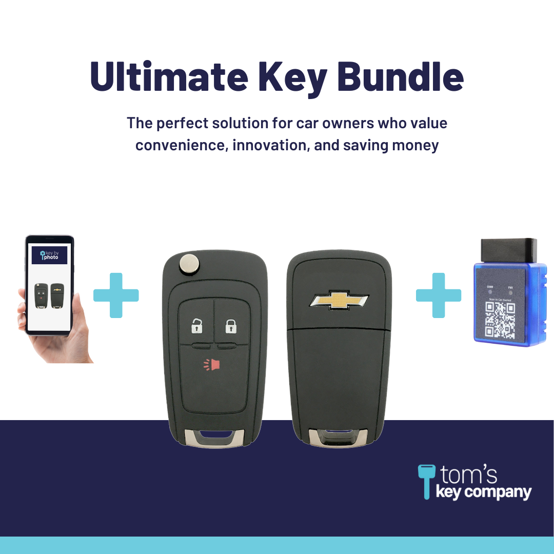 Ultimate Remote Key Bundle with Programming Tool, Refurbished 3-Button Remote Key and Key By Photo for Select Chevrolet Vehicles (CHEFLP-3B-839-REF-K-UKB)
