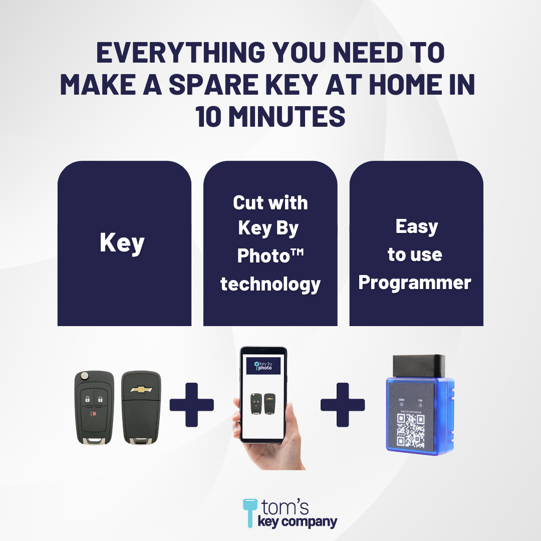 Ultimate Remote Key Bundle with Programming Tool, Refurbished 3-Button Remote Key and Key By Photo for Select Chevrolet Vehicles (CHEFLP-3B-839-REF-K-UKB)