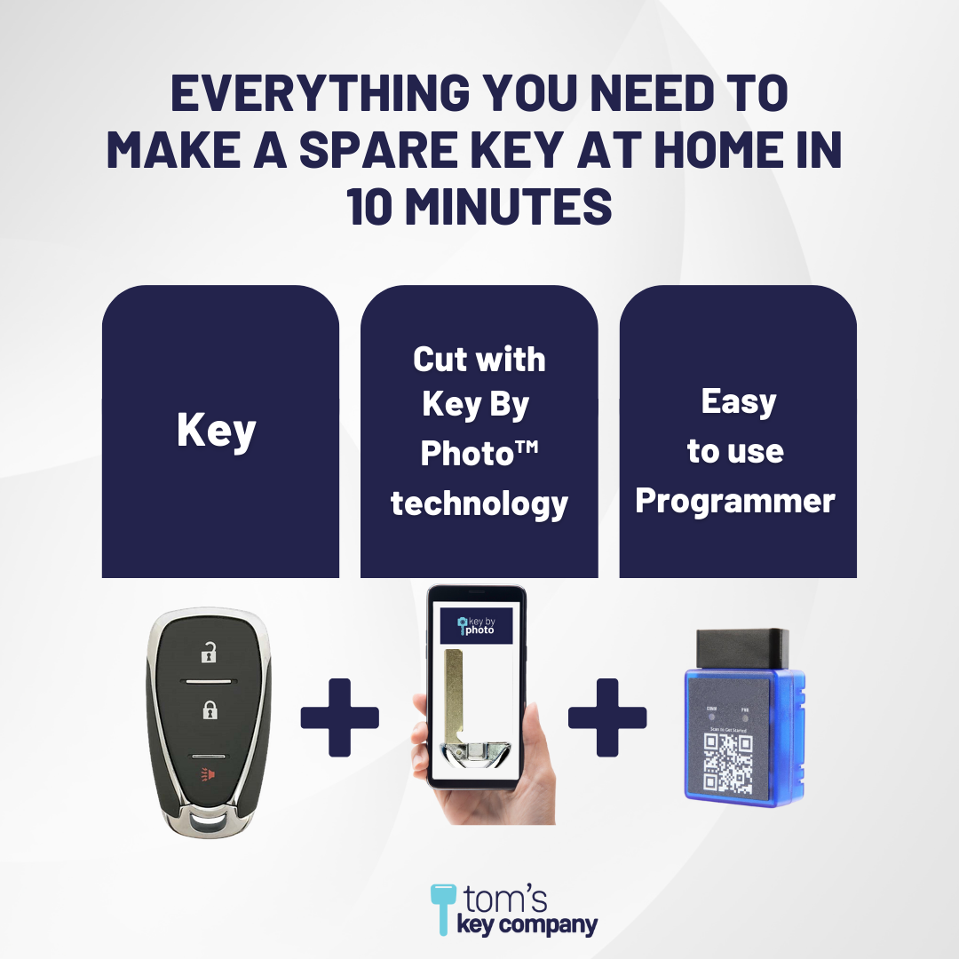Ultimate Smart Key Bundle with Programming Tool, Refurbished 3-Button Smart Key Fob and Key By Photo for Select Chevrolet Vehicles (CHESK-3B-924-REF-K-UKB)