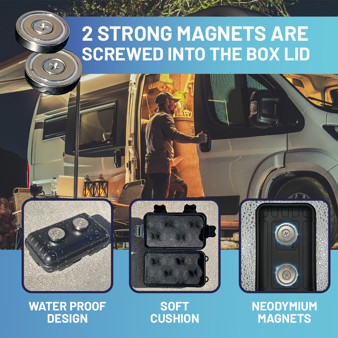 4 Piece Gift Bundle for Car Owners: Magnetic Key Storage Box, Premium Metal Key Rings, Tile Key Finder, Window Breaker & Seatbelt Cutter