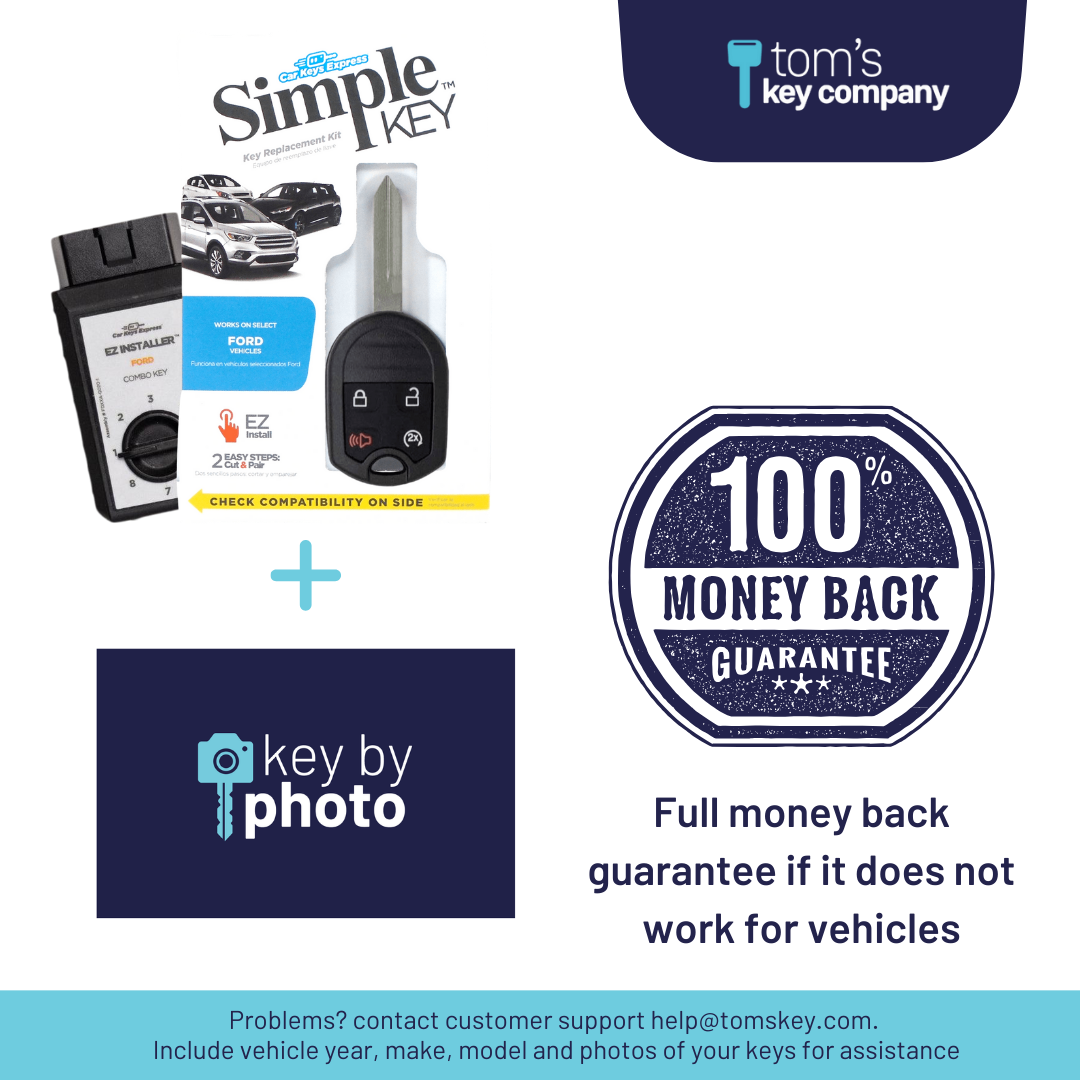 Ultimate Key Bundle DIY Car Key Replacement Kit with SimpleKey™ Programmer & Key By Photo™ Service | Ford and Lincoln with 4 Button Remote Key with Remote Start Feature (FORRK4RSSK-KBP-UKB)