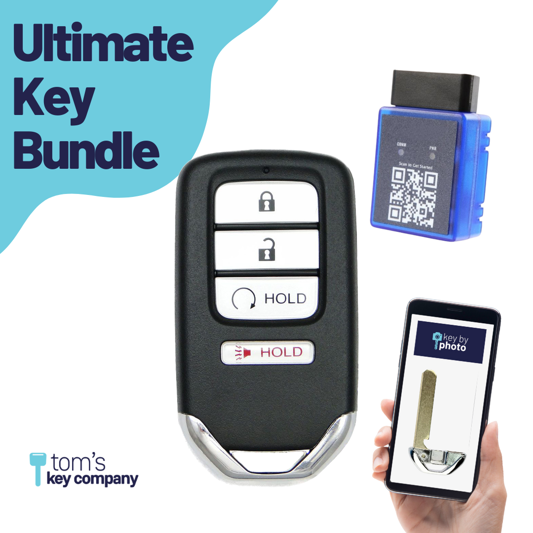 Ultimate Smart Key Bundle with Programming Tool, Aftermarket 4-Button Smart Key Fob and Key By Photo for Select Honda Vehicles (HONSK-4B-RS-524-K-UKB)