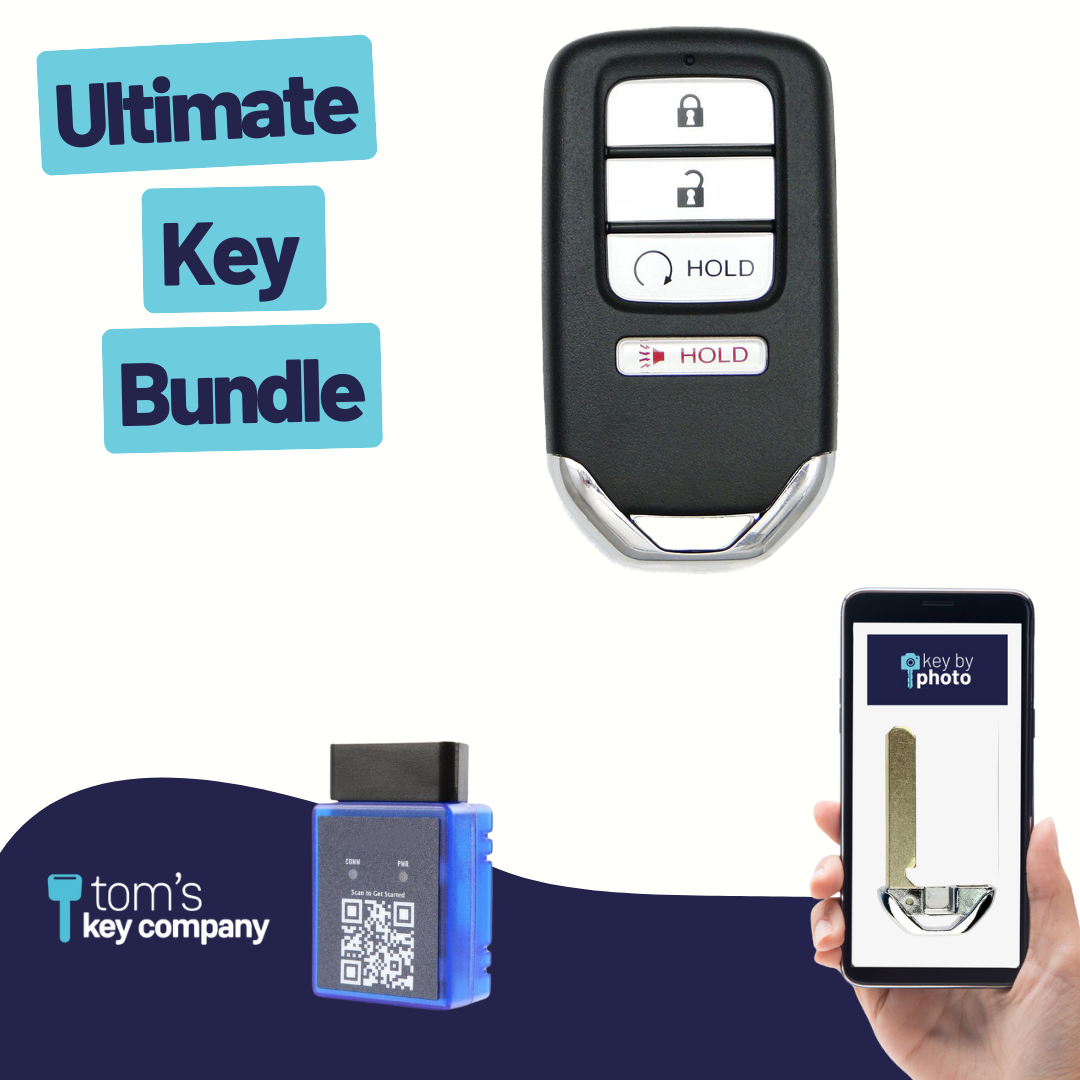 Ultimate Smart Key Bundle with Programming Tool, Aftermarket 4-Button Smart Key Fob and Key By Photo for Select Honda Vehicles (HONSK-4B-RS-524-K-UKB)