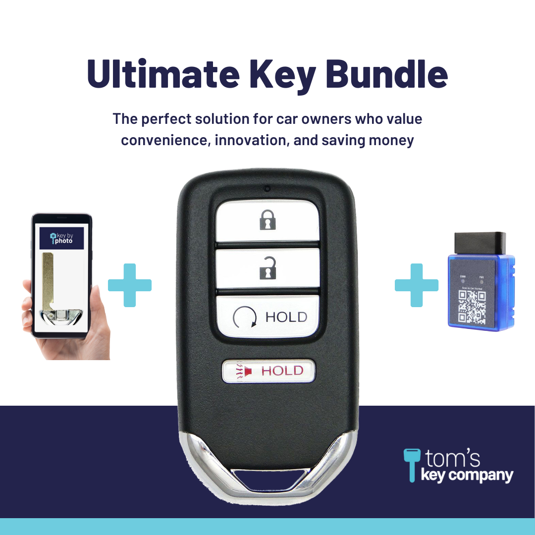 Ultimate Smart Key Bundle with Programming Tool, Aftermarket 4-Button Smart Key Fob and Key By Photo for Select Honda Vehicles (HONSK-4B-RS-524-K-UKB)