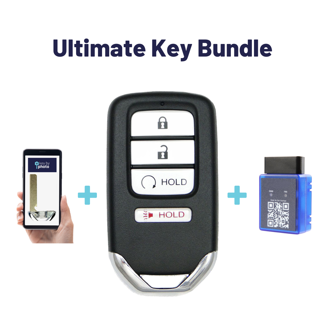 Ultimate Smart Key Bundle with Programming Tool, Aftermarket 4-Button Smart Key Fob and Key By Photo for Select Honda Vehicles (HONSK-4B-RS-524-K-UKB)