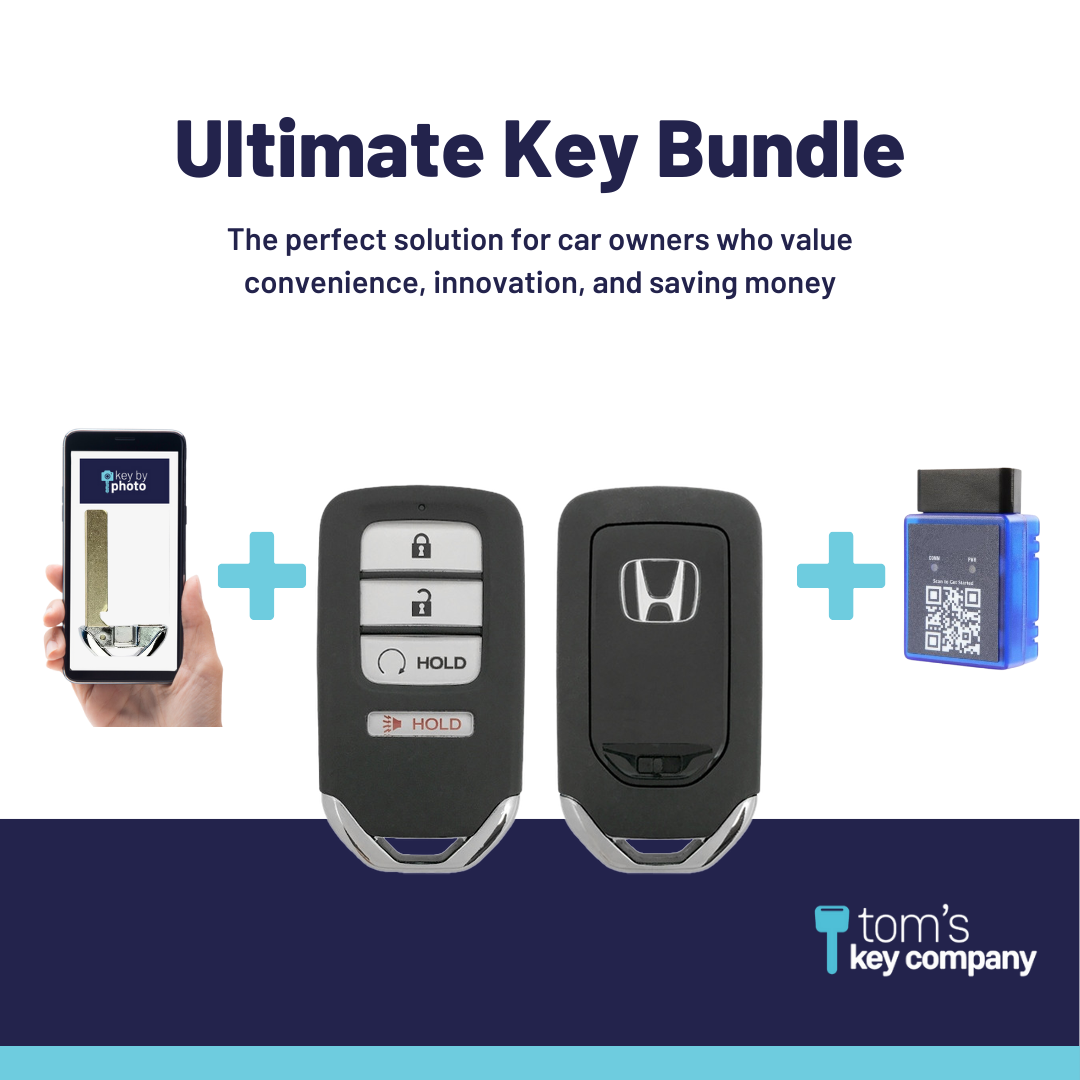 Ultimate Smart Key Bundle with Programming Tool, Refurbished 4-Button Smart Key Fob and Key By Photo for Select Honda Vehicles (HONSK-4B-RS-544-REF-K-UKB)