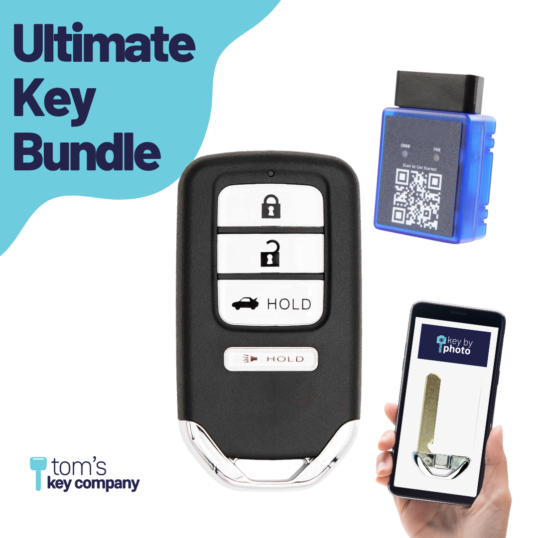 Ultimate Smart Key Bundle with Programming Tool, Aftermarket 4-Button Smart Key Fob and Key By Photo for Select Honda Vehicles (HONSK-4B-TR-529-K-UKB)
