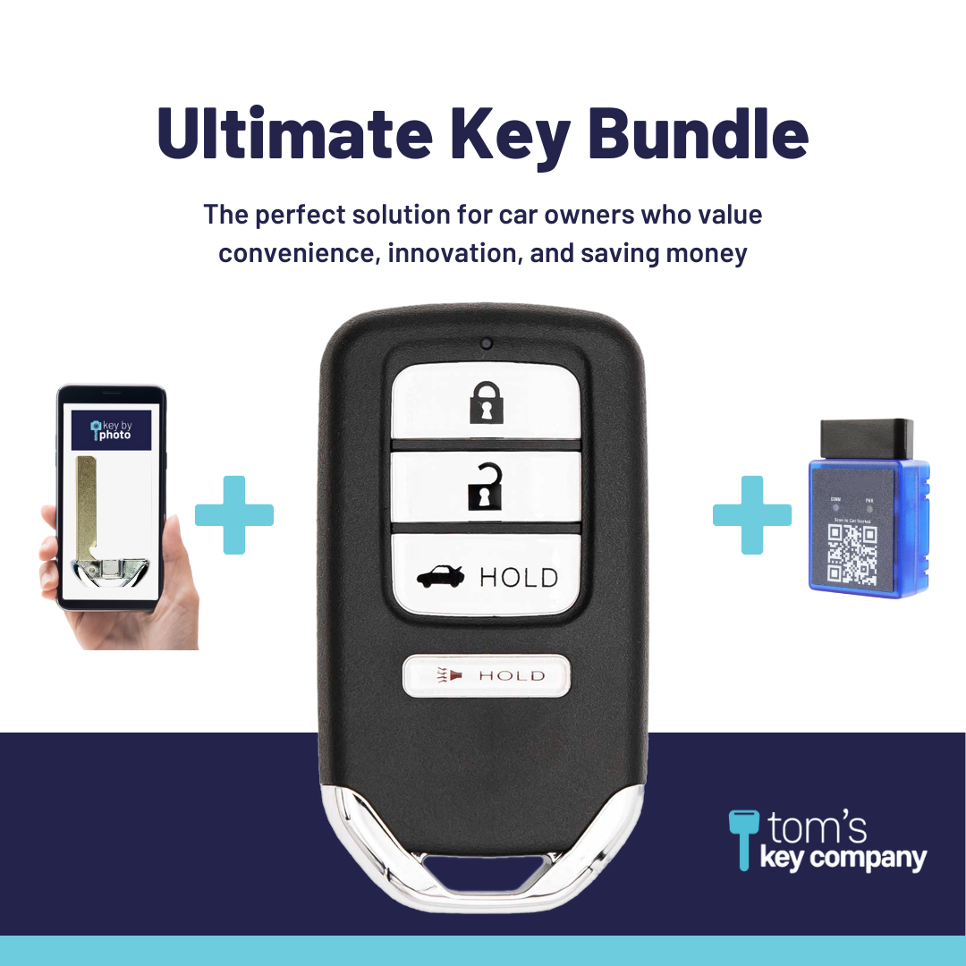 Ultimate Smart Key Bundle with Programming Tool, Aftermarket 4-Button Smart Key Fob and Key By Photo for Select Honda Vehicles (HONSK-4B-TR-529-K-UKB)
