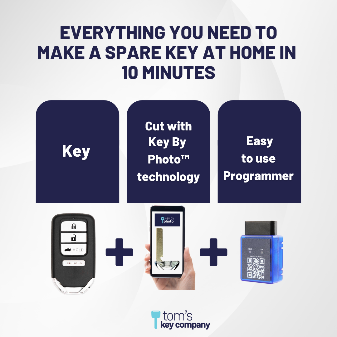 Ultimate Smart Key Bundle with Programming Tool, Aftermarket 4-Button Smart Key Fob and Key By Photo for Select Honda Vehicles (HONSK-4B-TR-529-K-UKB)