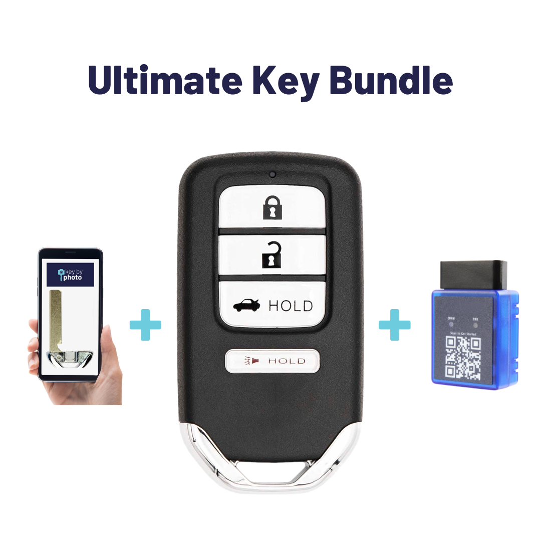 Ultimate Smart Key Bundle with Programming Tool, Aftermarket 4-Button Smart Key Fob and Key By Photo for Select Honda Vehicles (HONSK-4B-TR-529-K-UKB)