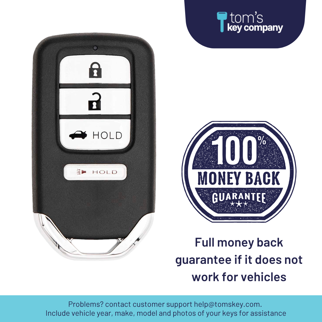 Brand New Aftermarket 4-Button Smart Key Fob with Lock, Unlock, Trunk Hold, Panic for Select Honda Vehicles (HONSK-4B-TR-529-K)