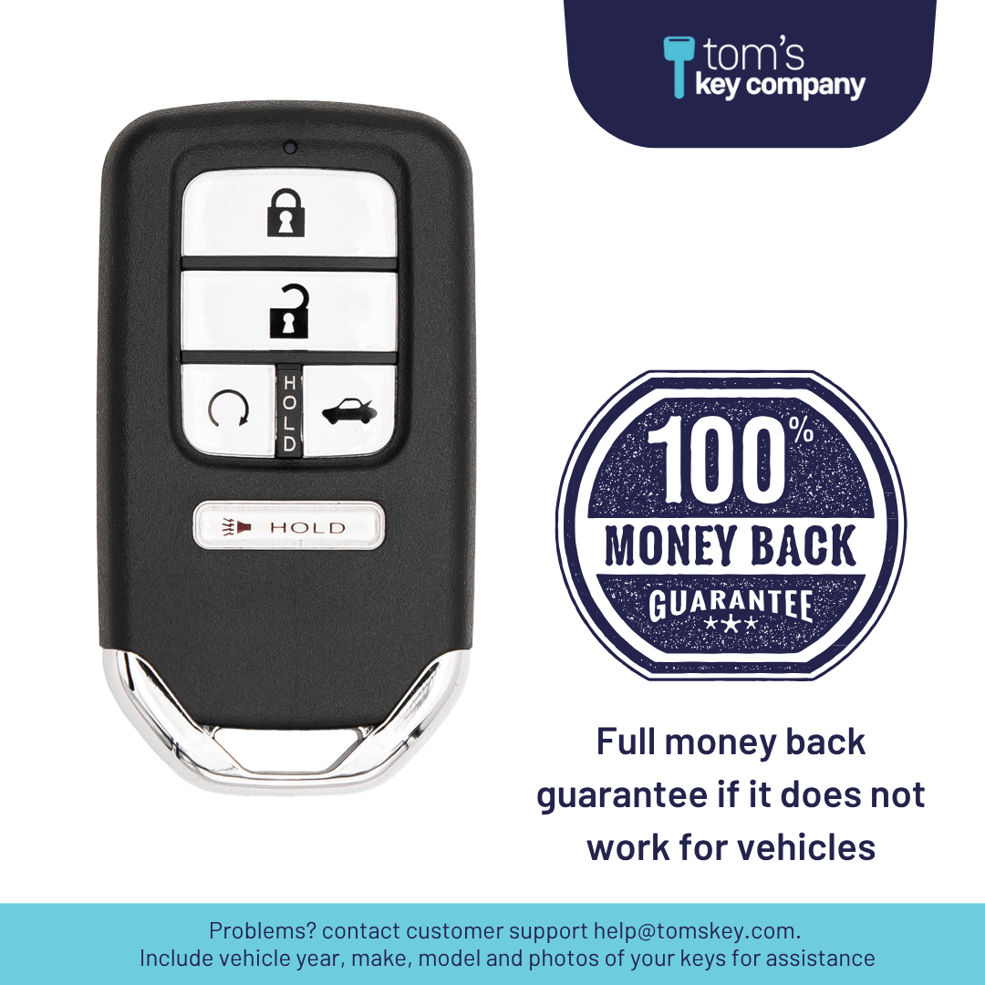 Brand New Aftermarket 5-Button Smart Key Fob with Lock, Unlock, Remote Start Hold, Trunk, Panic for Select Honda Vehicles (HONSK-5B-TRS-CWTW)