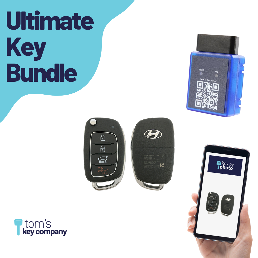 Ultimate Remote Key Bundle with Programming Tool, Refurbished 4-Button Remote Key and Key By Photo for Select Hyundai Vehicles (HYUFLP-4B-HR-269-REF-K-UKB)