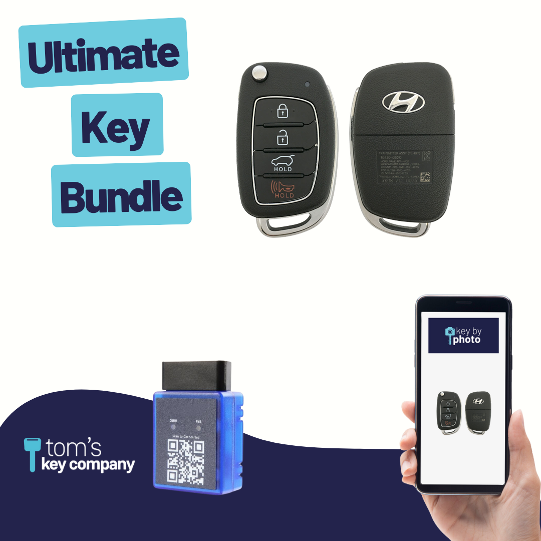 Ultimate Remote Key Bundle with Programming Tool, Refurbished 4-Button Remote Key and Key By Photo for Select Hyundai Vehicles (HYUFLP-4B-HR-269-REF-K-UKB)
