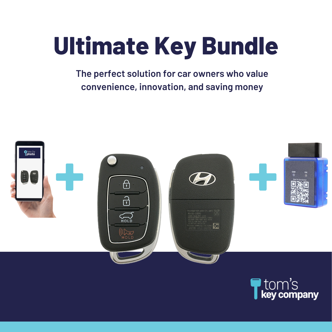 Ultimate Remote Key Bundle with Programming Tool, Refurbished 4-Button Remote Key and Key By Photo for Select Hyundai Vehicles (HYUFLP-4B-HR-269-REF-K-UKB)