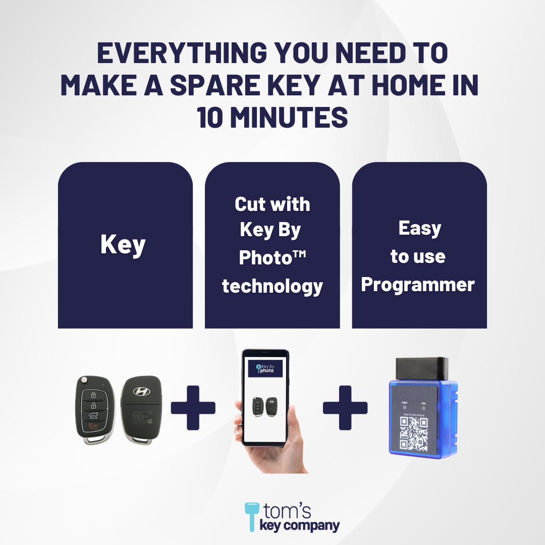 Ultimate Remote Key Bundle with Programming Tool, Refurbished 4-Button Remote Key and Key By Photo for Select Hyundai Vehicles (HYUFLP-4B-HR-269-REF-K-UKB)