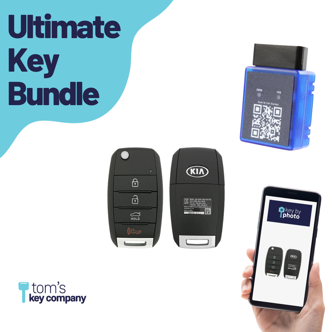 Ultimate Remote Key Bundle with Programming Tool, Refurbished 4-Button Remote Key and Key By Photo for Select Kia Vehicles (KIAFLP-4B-TR-145-REF-K-UKB)