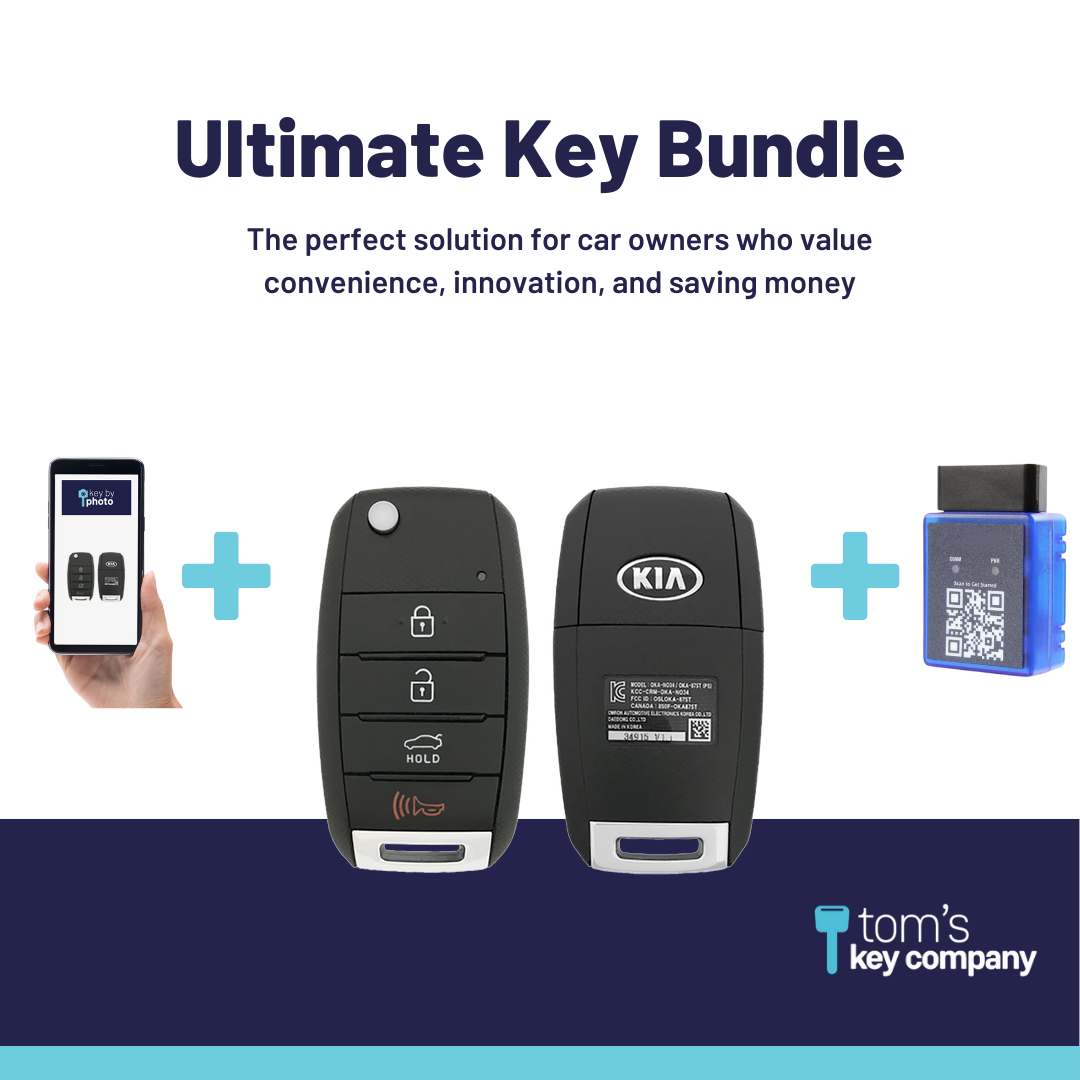 Ultimate Remote Key Bundle with Programming Tool, Refurbished 4-Button Remote Key and Key By Photo for Select Kia Vehicles (KIAFLP-4B-TR-145-REF-K-UKB)