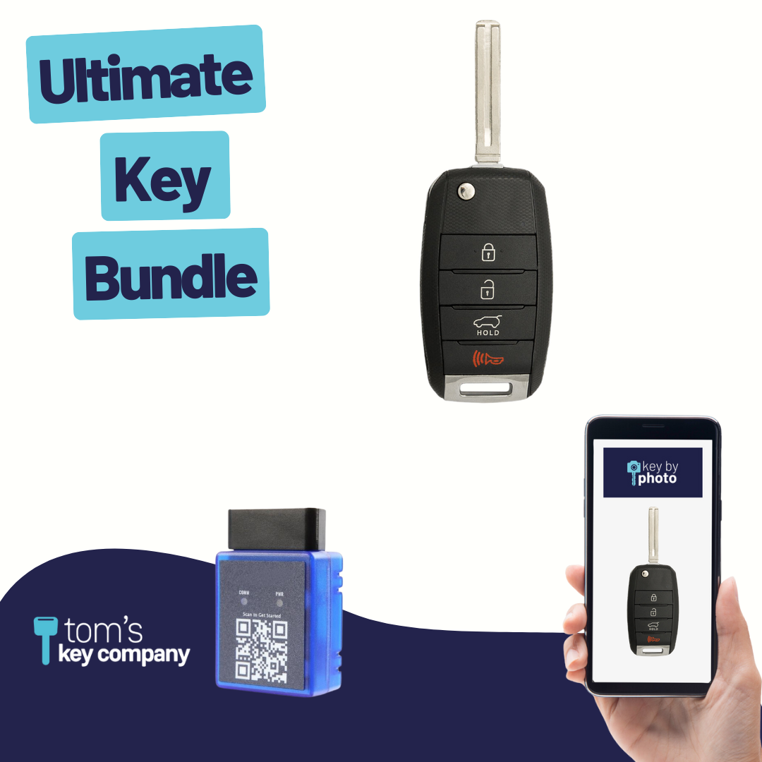 Ultimate Remote Key Bundle with Programming Tool, Aftermarket 4-Button Remote Key and Key By Photo for Select Kia Vehicles (KIAFLP-4B-TR-147-K-UKB)