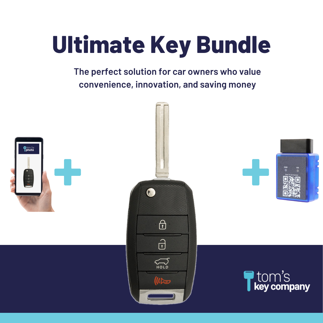 Ultimate Remote Key Bundle with Programming Tool, Aftermarket 4-Button Remote Key and Key By Photo for Select Kia Vehicles (KIAFLP-4B-TR-147-K-UKB)