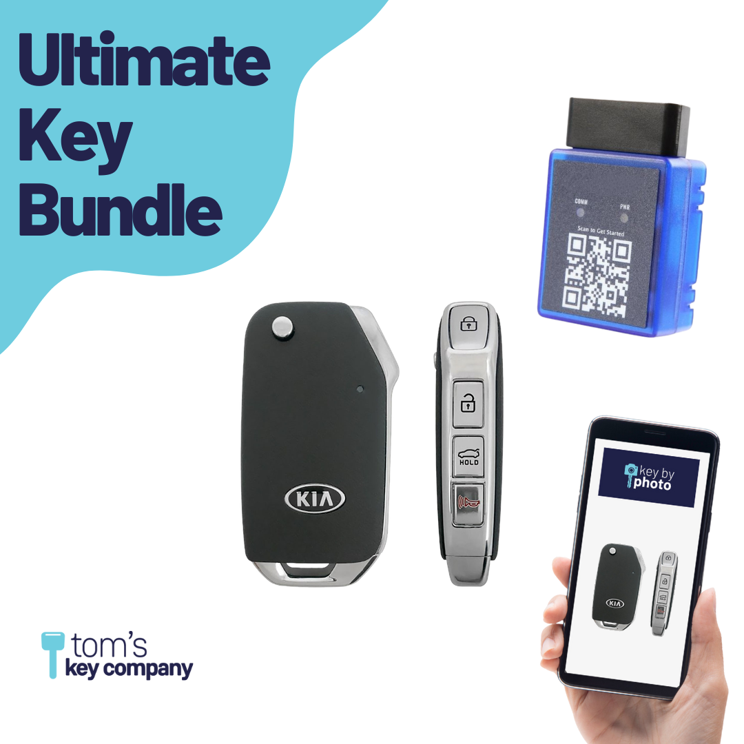 Ultimate Remote Key Bundle with Programming Tool, Refurbished 4-Button Remote Key and Key By Photo for Select Kia Vehicles (KIAFLP-4B-TR-189-REF-K-UKB)