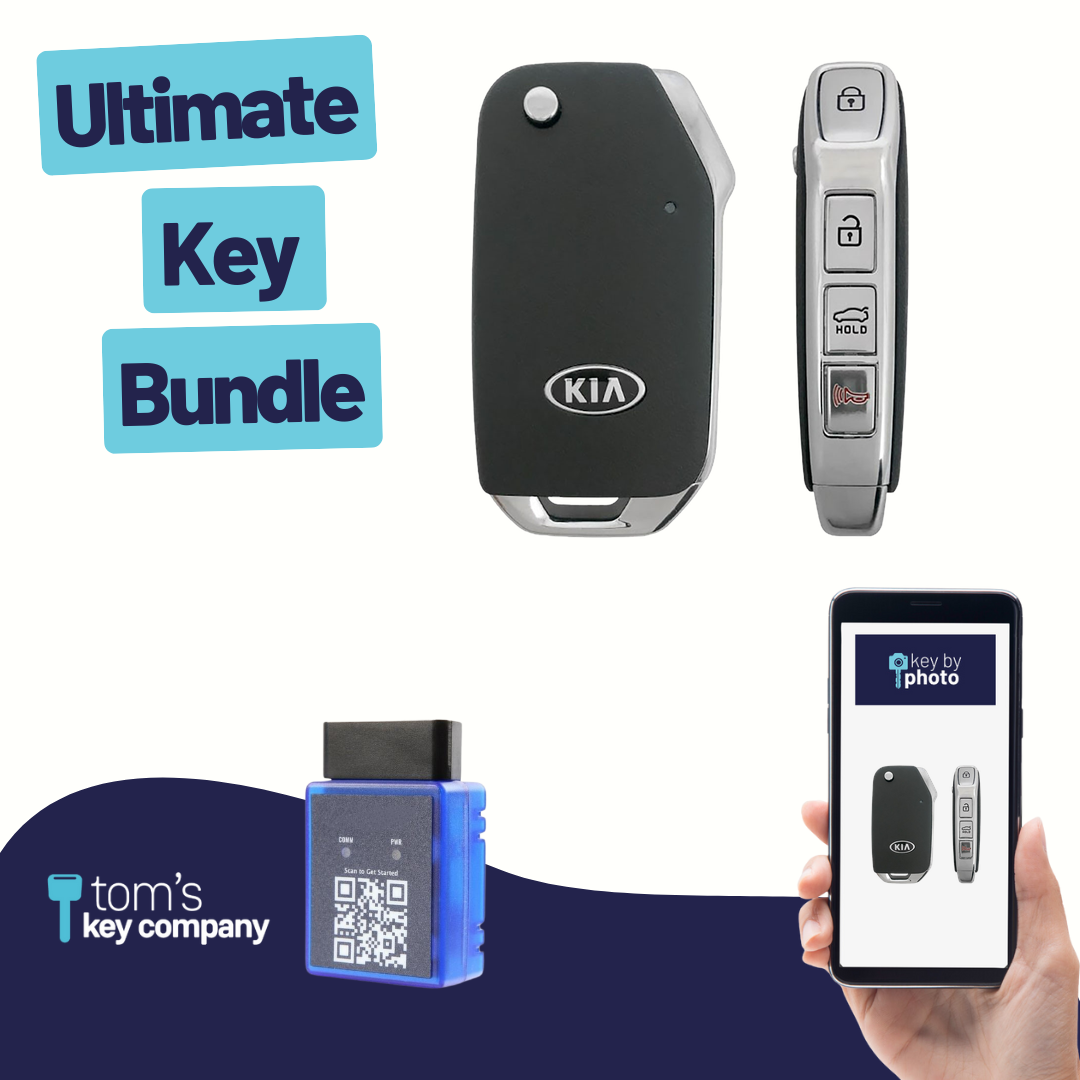 Ultimate Remote Key Bundle with Programming Tool, Refurbished 4-Button Remote Key and Key By Photo for Select Kia Vehicles (KIAFLP-4B-TR-189-REF-K-UKB)