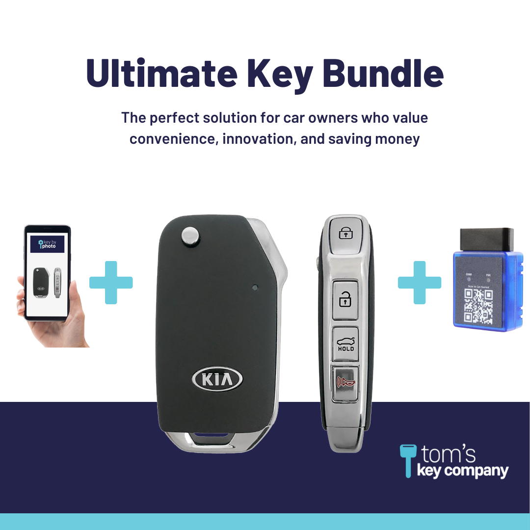 Ultimate Remote Key Bundle with Programming Tool, Refurbished 4-Button Remote Key and Key By Photo for Select Kia Vehicles (KIAFLP-4B-TR-189-REF-K-UKB)