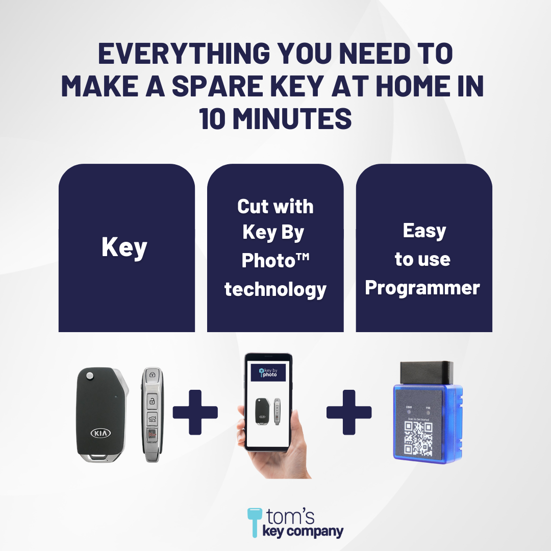 Ultimate Remote Key Bundle with Programming Tool, Refurbished 4-Button Remote Key and Key By Photo for Select Kia Vehicles (KIAFLP-4B-TR-189-REF-K-UKB)