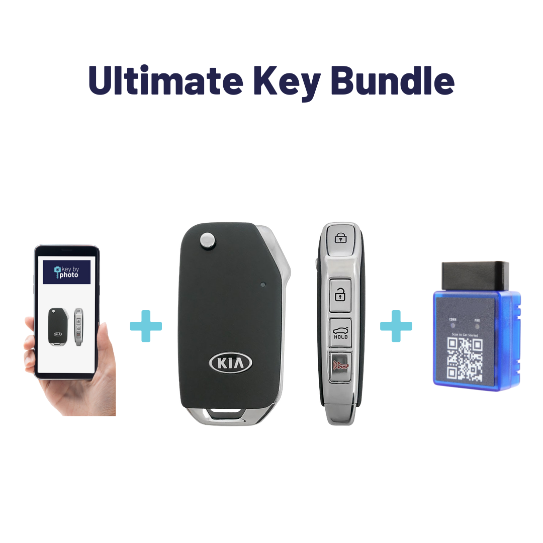 Ultimate Remote Key Bundle with Programming Tool, Refurbished 4-Button Remote Key and Key By Photo for Select Kia Vehicles (KIAFLP-4B-TR-189-REF-K-UKB)