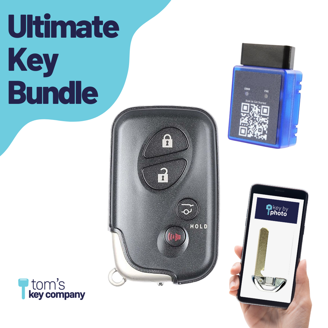 Ultimate Smart Key Bundle with Programming Tool, Aftermarket 4-Button Smart Key Fob and Key By Photo for Select Lexus Vehicles (LEXSK-4B-HR-41-K-UKB)