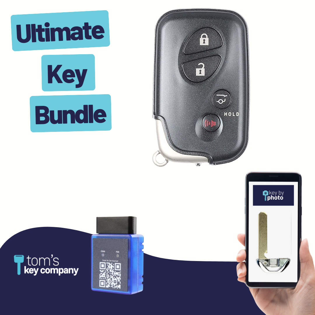Ultimate Smart Key Bundle with Programming Tool, Aftermarket 4-Button Smart Key Fob and Key By Photo for Select Lexus Vehicles (LEXSK-4B-HR-41-K-UKB)