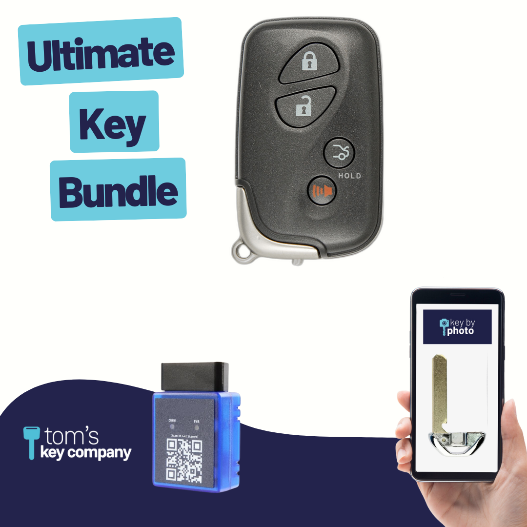 Ultimate Smart Key Bundle with Programming Tool, Aftermarket 4-Button Smart Key Fob and Key By Photo for Select Lexus Vehicles (LEXSK-4B-TR-33-K-UKB)