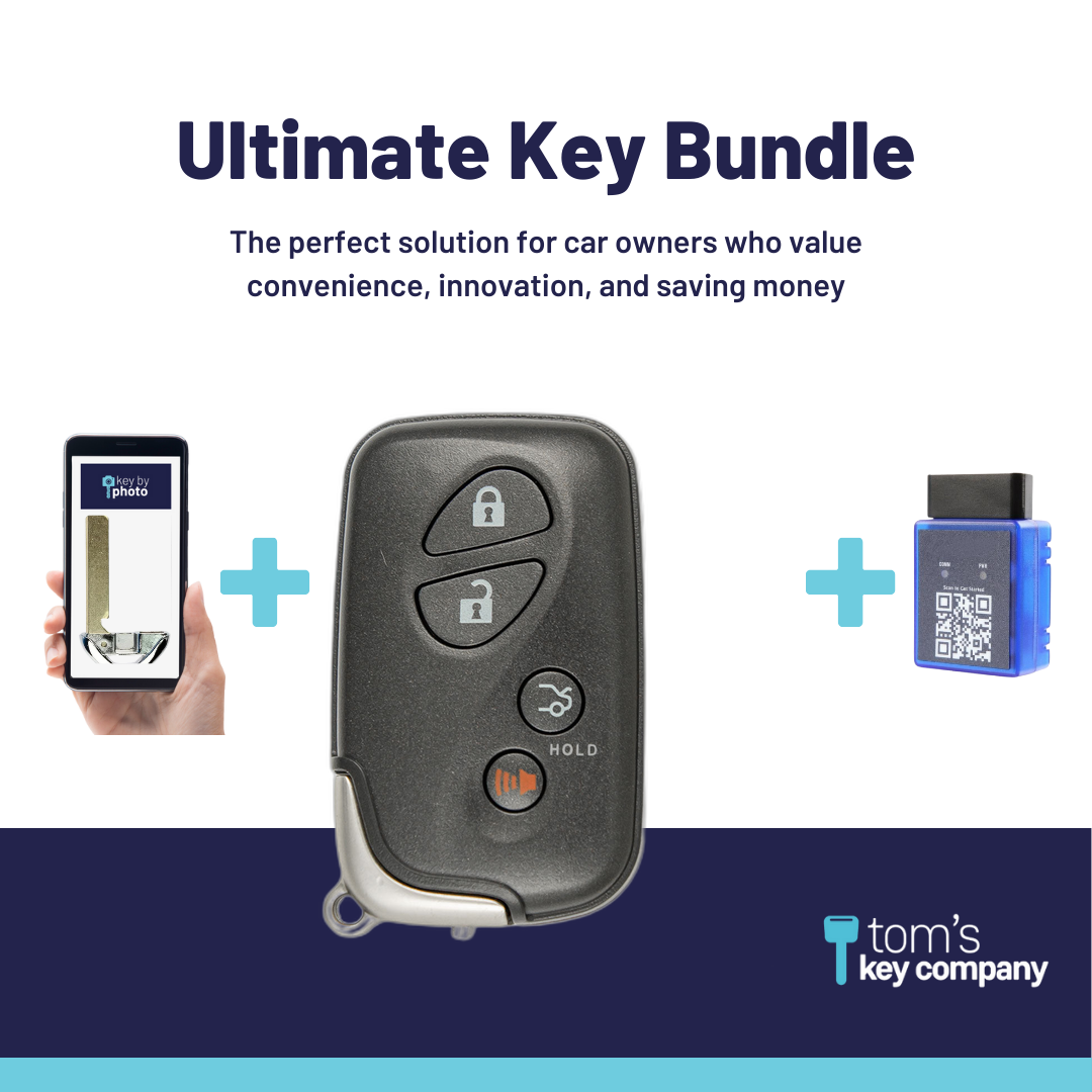 Ultimate Smart Key Bundle with Programming Tool, Aftermarket 4-Button Smart Key Fob and Key By Photo for Select Lexus Vehicles (LEXSK-4B-TR-33-K-UKB)
