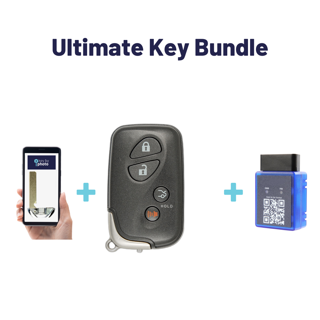 Ultimate Smart Key Bundle with Programming Tool, Aftermarket 4-Button Smart Key Fob and Key By Photo for Select Lexus Vehicles (LEXSK-4B-TR-33-K-UKB)