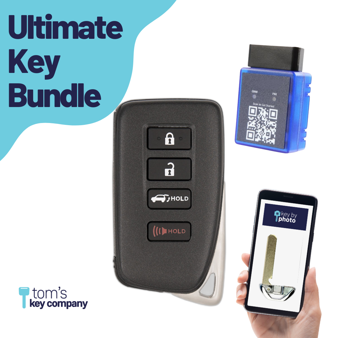 Ultimate Smart Key Bundle with Programming Tool, Aftermarket 4-Button Smart Key Fob and Key By Photo for Select Lexus Vehicles (LEXSK-4B-TR-43-K-UKB)