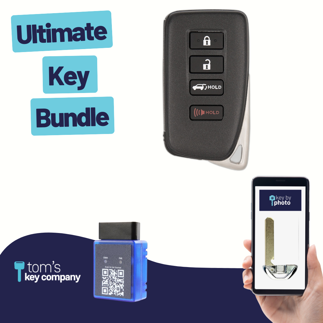Ultimate Smart Key Bundle with Programming Tool, Aftermarket 4-Button Smart Key Fob and Key By Photo for Select Lexus Vehicles (LEXSK-4B-TR-43-K-UKB)