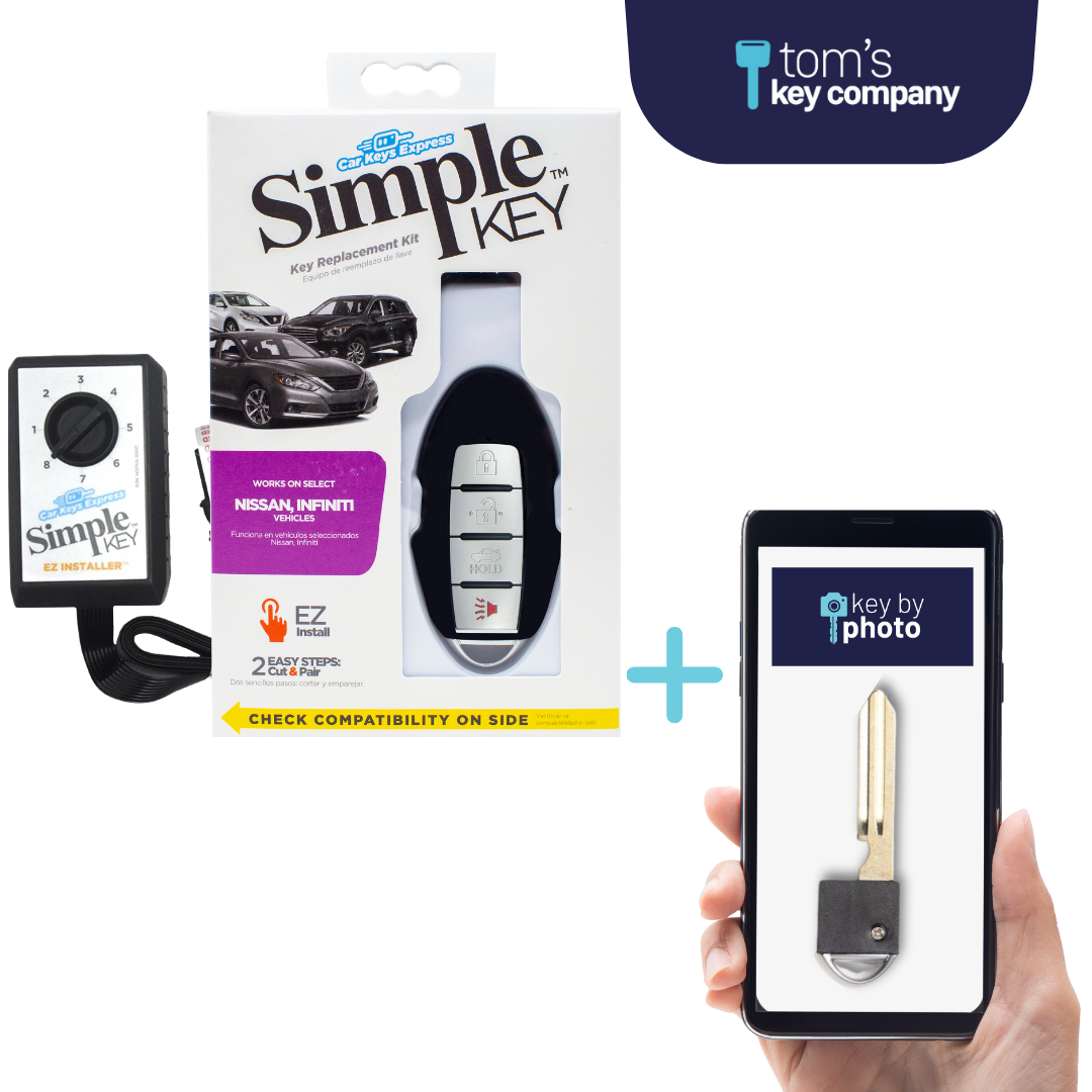 Ultimate Key Bundle DIY Car Key Replacement Kit with SimpleKey™ Programmer & Key By Photo™ Service | Select Nissan and INFINITI Vehicle with 4 Button Smart Key with Trunk Release Feature (NISSK4SK-KBP-UKB)