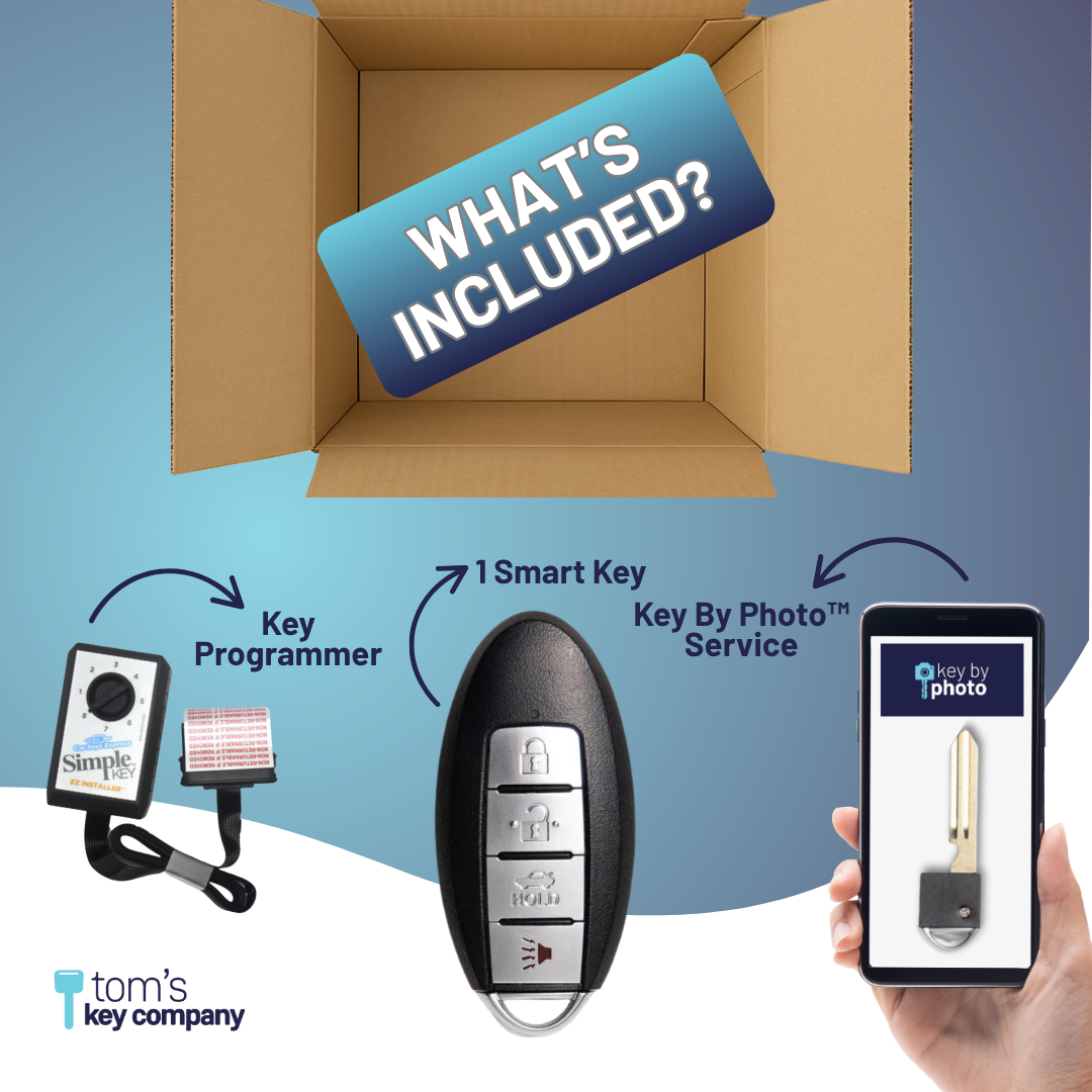 Ultimate Key Bundle DIY Car Key Replacement Kit with SimpleKey™ Programmer & Key By Photo™ Service | Select Nissan and INFINITI Vehicle with 4 Button Smart Key with Trunk Release Feature (NISSK4SK-KBP-UKB)