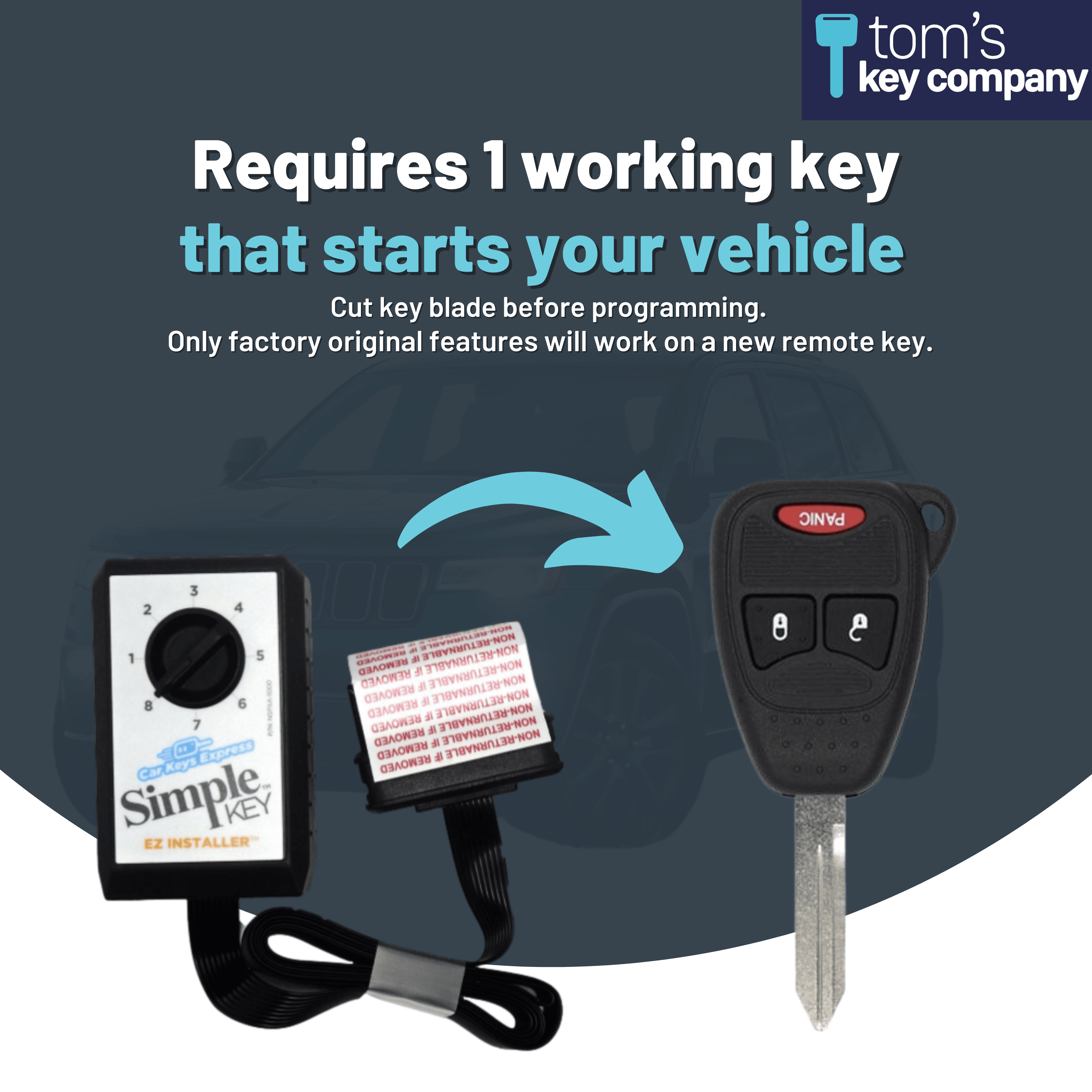 Chrysler, Dodge, and Jeep Simple Key Programmer for Key with 3 Button Remote (CDRH-E3Z0SK-KIT) - Tom's Key Company