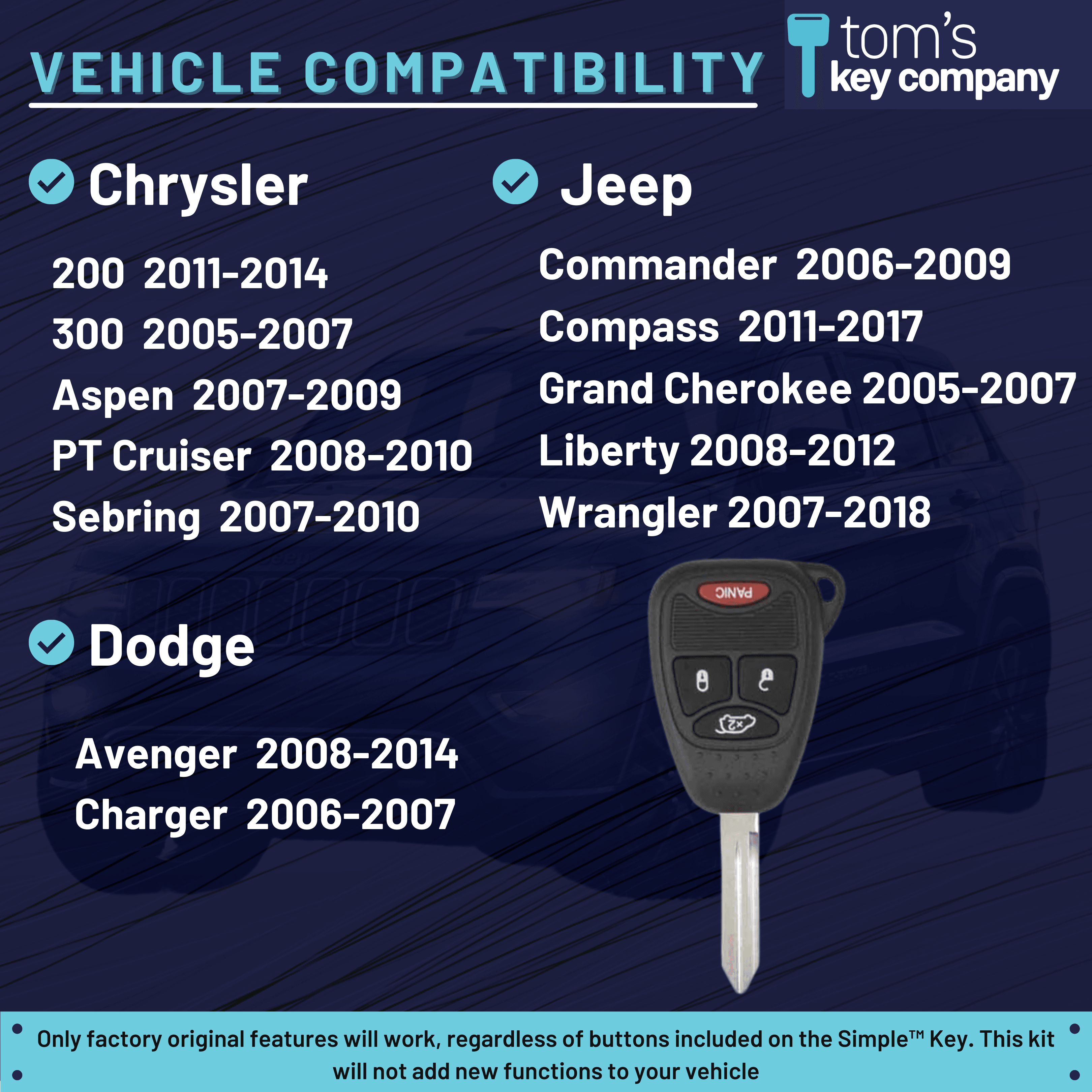Chrysler, Dodge, and Jeep Simple Key Programmer for Key with 4 Buttons Including Trunk (CDRH-E4HZ0SK-KIT) - Tom's Key Company