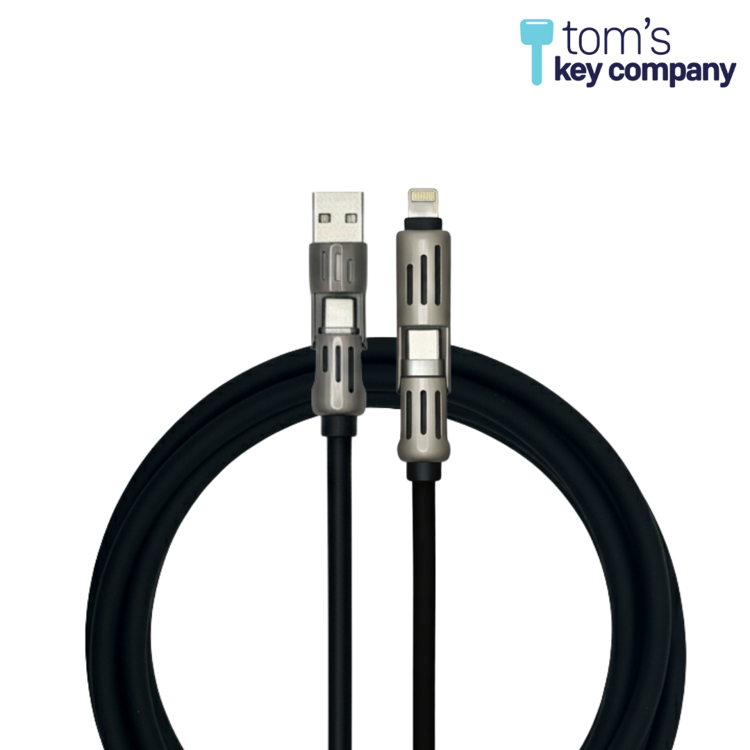 Premium 4-Way Universal Charging Cable – Heavy-Duty 6ft LED Power Cable (USB-A, USB-C, Lightning)